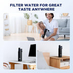 Membrane Solutions C3 Filtered Water Bottle, 32oz Stainless Steel Water Bottle with Replaceable UF+ACF Filter Cartridge, Portable Water Filter, Travel, Hiking & Camping for Drinking Water