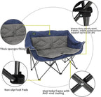 Northroad Folding Loveseat Camping Chair Portable Double Duo Full Padded Garden Chair for 2 Person Sofa w/ 2 Cup Holder,Wine Glass Holder,Mesh Storage,Support 500lbs for Picnic Beach Travel(Blue)