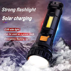 Solar/Rechargeable Multi Function 1000 Lumens LED Flashlight, with Emergency Strobe Light and 1200 Mah Battery, Emergency Power Supply and USB Charging Cable, Fast Charging (1PC)