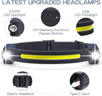 LED Headlamp with Motion Sensor, 6 Modes, 260° Wide Angle, XPE Spotlight & COB Floodlight, USB-C Fast Charging, 7.5h Battery Life