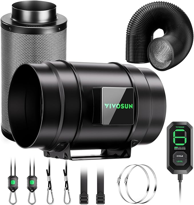 VIVOSUN Smart Air Filtration G8 Kit 8", AeroZesh G8 Inline Duct Fan with E12 Speed Controller, Carbon Filter & 25' Ducting, Cooling & Ventilation System for Grow Tents, Indoor Gardening, Hydroponics