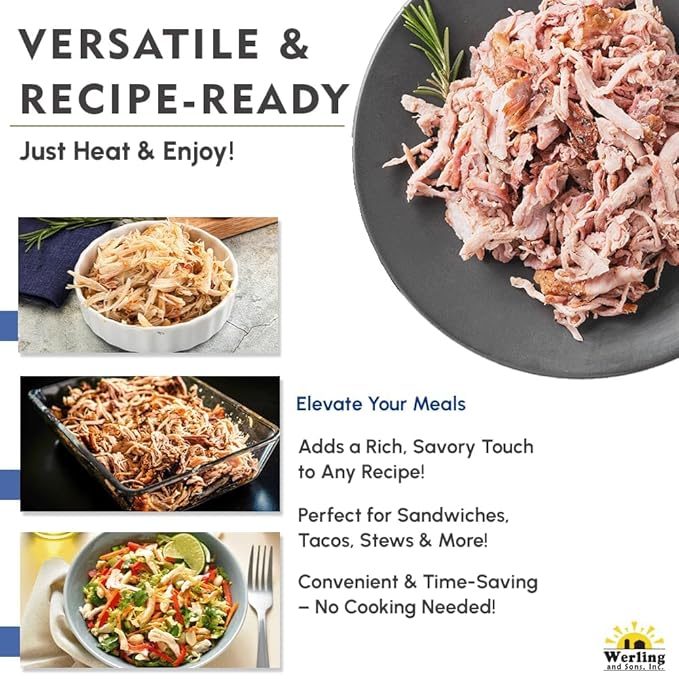 Werling & Sons Fully Cooked Canned Turkey Meat 28 Oz Heat & Eat Premium Quality Recipe Ready Canned Meat for Everyday Quick Meals, Camping, Emergency Canned Food & Survival Preparedness Pack of 6