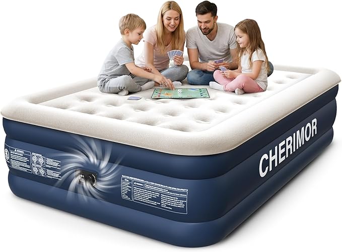 Queen Air Mattress with Built in Pump, 18" Elevated Height, 48Hr Leak-Tested, Honeycomb Coil Support, 800 lbs Capacity, Fast 3-Min Inflation–Blow Up Mattress for Guest Room & Sleepover