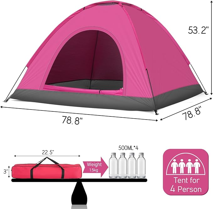 Camping Tent, Waterproof & Windproof Camping Dome Tent Automatic Pop Up Quick Shelter with Portable Carry Bag for Outdoor Hiking