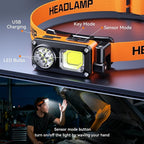 AlpsWolf Magnetic Rechargeable Headlamp - LED with Sensor Motion Camping Headlight, Mechanic Flashlight for Garage/Workshop/Vehicle Maintenance