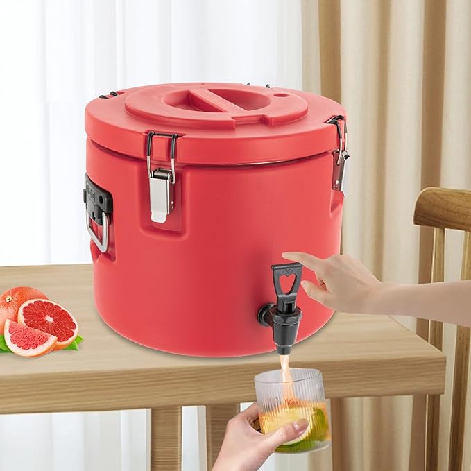 Insulated Beverage Cooler, 5 Gallon Commercial Cold Hot Drink Dispenser, Thermal Container with 304 Stainless Steel Interior Spout, Portable Cooler for Camping Parties Outdoors (Red)