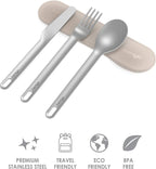 Bentgo Stainless Travel Utensil Set - Reusable 3-Piece Silverware Set with Carrying Case, High-Grade Premium Steel, BPA-Free Case, Eco-Friendly - Ideal for Travel, Camping, and Office Use (Sand)