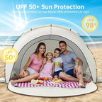 Beach Tent Sun Shelter, Beach Shade Tent with UPF50+ UV Protection, Sun Shelter for 1-4 Person, Beaches Shade with 2 Zippered Doors, Portable Tents for Camping Fishing, Beige