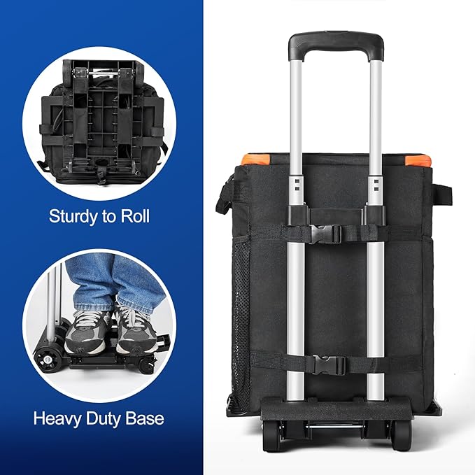 Odoland 48/72 Can Rolling Cooler Bag with Wheels & Handle, Collapsible Insulated Ice Chest for Beach, Camping & Tailgating - Portable Travel Soft Cooler on Wheels, Collapses for Easy Storage