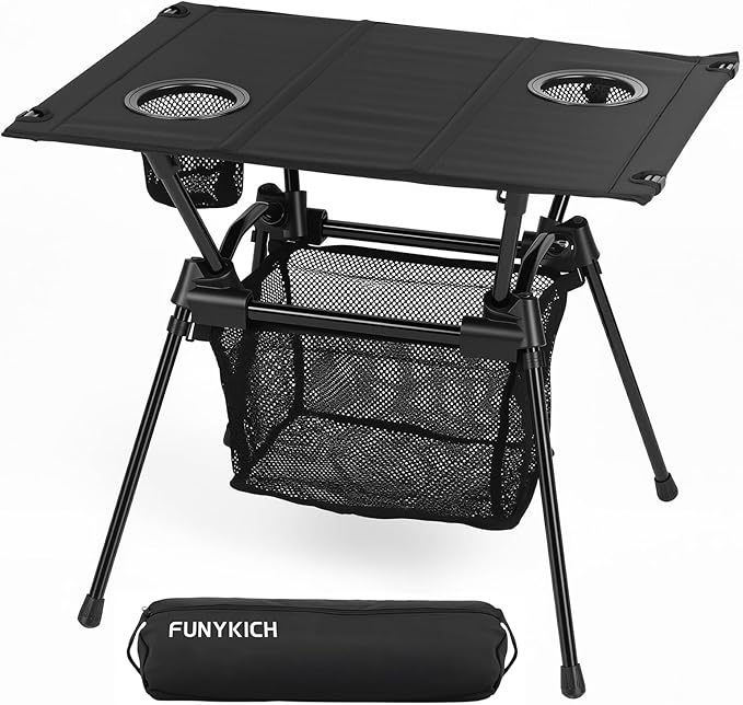 FUNYKICH Camping Table with Cup Holders and Mesh Storage Net, 23.2''x15.8''x20.1'' Lightweight Portable Folding Camp Table, Ideal for Camping, Hiking, Tailgating, Beach, Picnic, Travel, Backyard