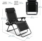 Nestl Zero Gravity Chairs, Portable Patio Lounge Chair Outdoor with Pillows & Cup Holder Trays, Adjustable Steel Mesh Reclining Camping Chair, Folding Patio Lawn Chair for Deck, Beach, Yard - Black