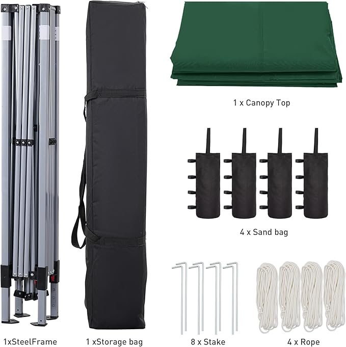 GDY 10x10 Pop Up Canopy Tent with Vents, 3 Adjustable Height, Outdoor Canopy with 4 Sandbag,Patio Sun Shade for Events, Parties, Camping, (Green).