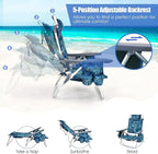 Tangkula 2 Pack with Table Beach Chairs, 5-Position Adjustable, Lightweight Folding, Navy
