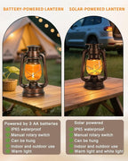 Vintage Battery Operated Lanterns 2 Pack, IP65 Waterproof Antique Outdoor Lantern with 2 Modes (Steady & Flickering) - Hanging Rustic Decor for Garden, Camping, Patio, Emergency