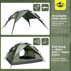 2-3 Person Camping Tent, Instant Pop Up Tents for Camping - 40s Automatic Easy Setup Tent with Rainfly, Double-Layer 3500mm Waterproof & Windproof Instant Tents for Hiking Backpacking