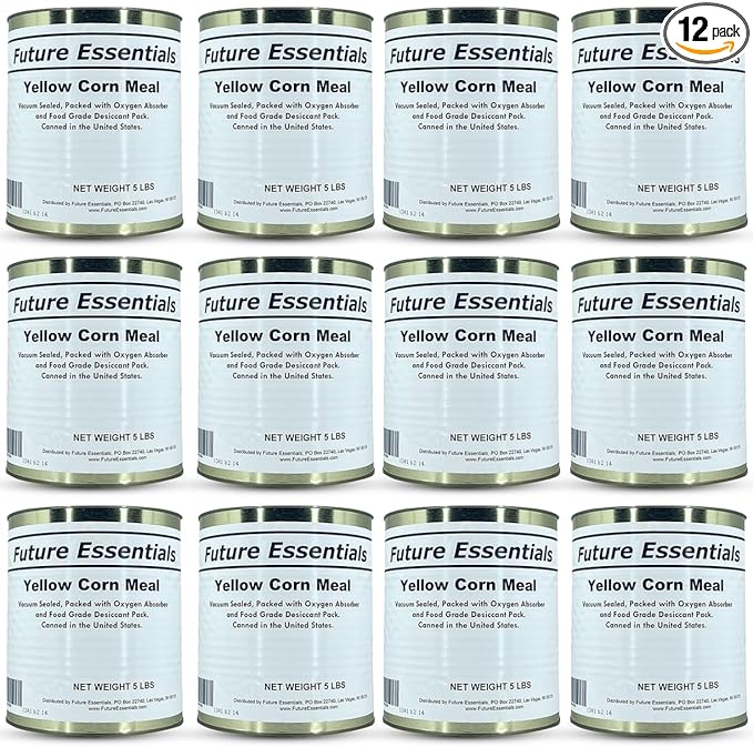 Future Essentials Freeze Dried Yellow Corn Meal Dry Corn For Baking & Cooking Great for Cornbread, Muffins Shelf Stable Emergency Supply Backpacking & Camping Easy Prep Survival Food #10 Can Pack of 12