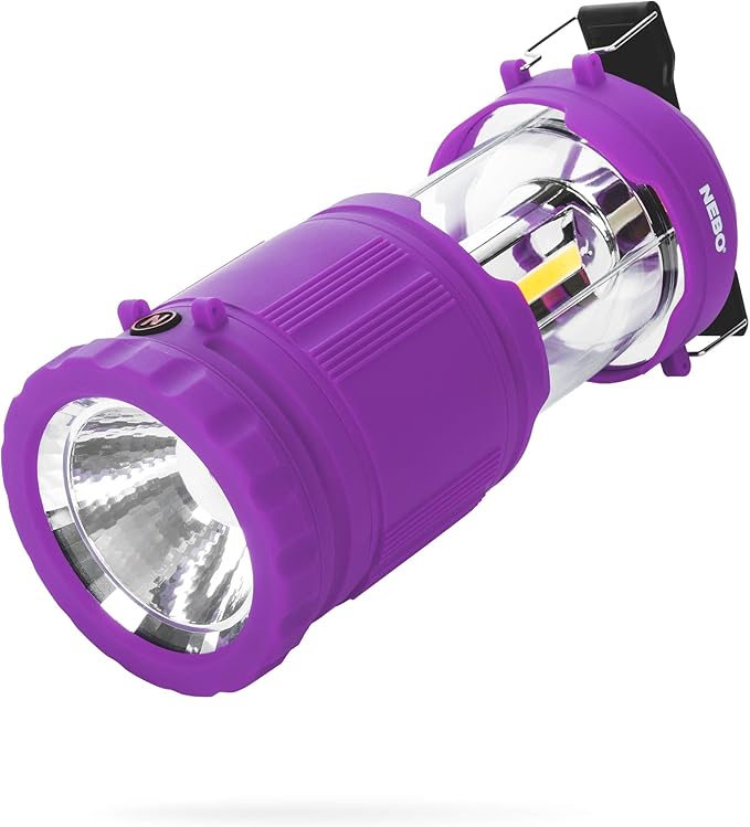 NEBO Poppy Lantern | 300 Lumen Latern and Spot Light, Dimmable, Rubberized Impact-Resistant Body, Adjustable Handle, Water-Resistant, Included 3X AA Batteries (Purple)