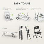 8FT Folding Table Set with 10 Chairs – Heavy-Duty 660 lb Table & 330 lb Chairs, Portable Folding Furniture Bundle for Camping, Parties, Indoor & Outdoor Use