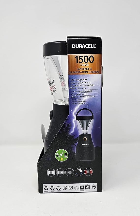 Duracell Dual Power Lantern 1500 Lumens with 5 Power Sources Available for Charging - 1 Lamp, Black