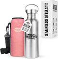 Tactiko Survival 25 oz/750 ml Stainless Steel Wide Mouth Water Bottle, Single Wall Boil-Safe, Leakproof, BPA-Free with Carry Sleeve and Strap for Camping, Hiking, Outdoor Prep (Pink)
