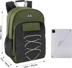 Trail maker (24 Pack) 18 Inch Heavy Duty Bulk Dual Compartment Bungee Backpacks for College, Homeless, Men, Women (Dark Colors Pack)