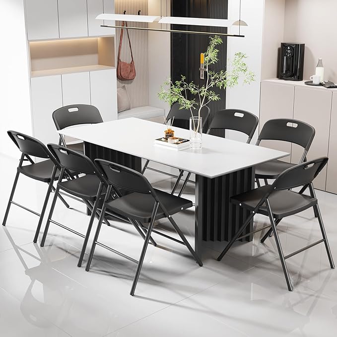 VINGLI Folding Chairs, Plastic Foldable Chair, Capacity up to 350 lbs, Portable Seating for Indoor Outdoor Events Parties Camping Work School Commercail (12, Black)