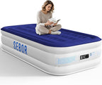 Sebor Air Mattress Twin with Built-in Pump 18", Comfortable Self-Inflating Air Mattress with High-Speed Pump, Durable Blow Up Mattress Twin with Storage Bag for Guests, Camping, Travel