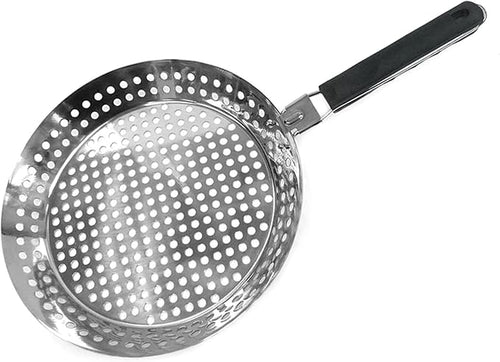 12" Stainless Steel Skillet, Deep Fryer Strainer for Seafood, Vegetable Grill Basket w/Removable Handle Stainless Steel for BBQ Grill, Camping, Backpacking, Grilling Accessories by Mr. Bar-B-Q 06753Y