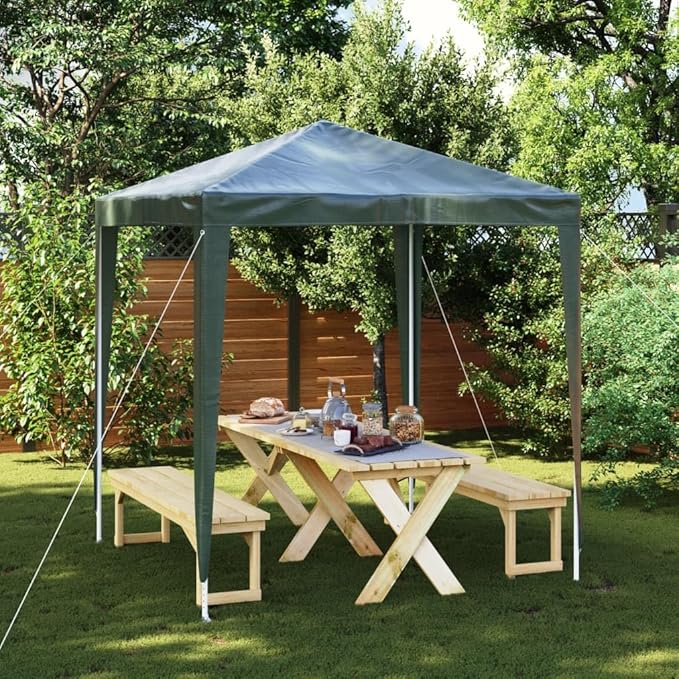 Green PE Canopy Party Tent with Steel Frame 6.6 x 6.6 ft Outdoor Shelter for Events and Gatherings Water-Resistant UV-Resistant Fabric
