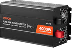 VEVOR 4000W Power Inverter, 12V DC to 120V AC Pure Sine Wave Inverter, Solar Car Charger Converter with LCD Display, Remote Control, 2 USB Ports, 4 AC Outlets, Type-C Port, for RV, Truck Outdoor