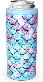 TILUCK Skinny Can Cooler for Slim Beer & Hard Seltzer, Stainless Steel, Doucle-Walled Stainless Steel Insulated Slim Cans, Standard 12 oz (Fish Scales-NEW)
