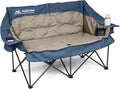 Double Camping Chair Oversized Padded Camping Chairs for Adults Folding Loveseat with Cup Holders and Side Pockets Heavy Duty Outdoor Lawn Chairs for Camping,Sports, Fishing,Beach,Blue