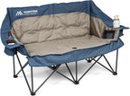 Double Camping Chair Oversized Padded Camping Chairs for Adults Folding Loveseat with Cup Holders and Side Pockets Heavy Duty Outdoor Lawn Chairs for Camping,Sports, Fishing,Beach,Blue