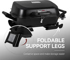 GT2007 Portable Tabletop Gas Grill, 12,000 BTU Output for Outdoor Camping, Foldable Legs, Piezo Ignition, Built-in Thermometer, for Tailgates and Camping Trips, Black