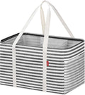 LHZK Standing Utility Tote Bag with Metal Wire Frame and the Sides Rinforced, Large Tote Bag with Handle, Reusable Grocery Bags Foldable, Beach Bag, Car Tote, Black, 18.5''x11.8''x11.5''
