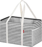 LHZK Standing Utility Tote Bag with Metal Wire Frame and the Sides Rinforced, Large Tote Bag with Handle, Reusable Grocery Bags Foldable, Beach Bag, Car Tote, Black, 18.5''x11.8''x11.5''