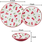 UPware 12 Piece Cherry Melamine Dinnerware Sets, Outdoor Dishes Set, Plates and Bowls Sets, Service for 4, Red