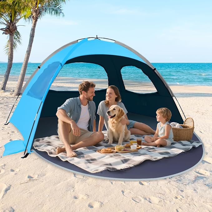 NXONE Beach Tent Sun Shelter with UPF 50+ UV Protection, Lightweight Easy Setup Portable Beach Canopy for Family, Large Space for Beach, Camping & Outdoor, 3/4/6 Person