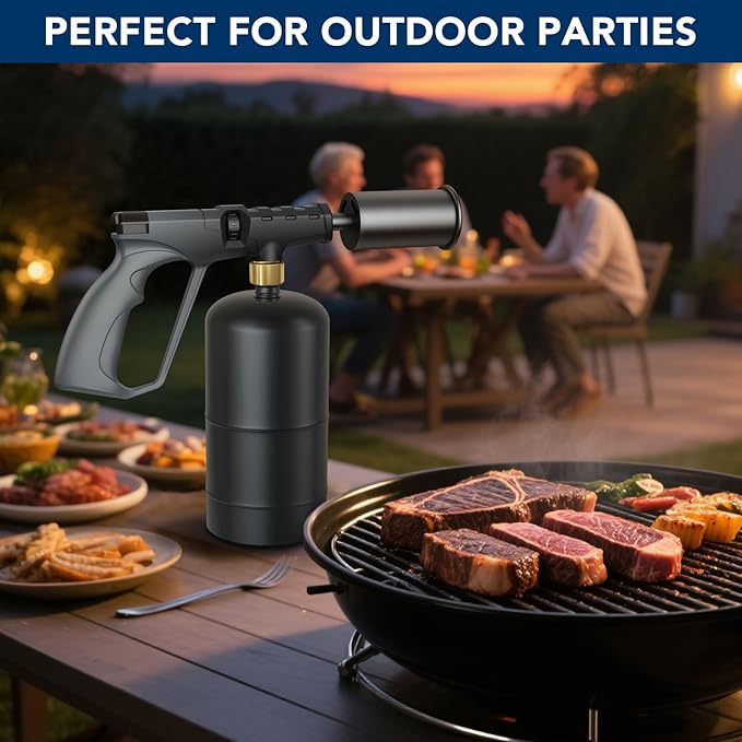 Sondiko Powerful Propane Torch Gun, Cooking Torch for BBQ, Sous Vide, Charcoal Starter and Steak Searing, Adjustable Blow Torch, Best Father's Day Gift, Gray & Black(Propane Tank Not Included)