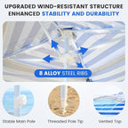 Zeraty Beach Cabana 8'×8', Portable Beach Canopy with Side Wall, Easy Pop Up UPF 50+ Silver-Coated Beach Tent Sun Shelter, Wind Resistant Adjustable Height Beach Umbrella Tent for Family, Navy Blue