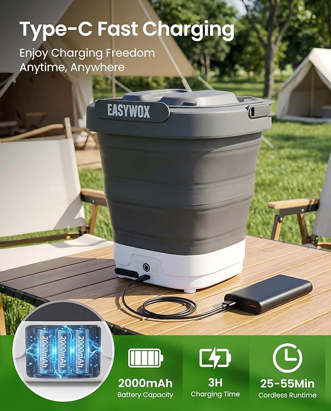 Portable Electric Pressure Washer with 3.2 Gal Tank, 4-in-1 Nozzle, Max 290 PSI Foldable Cordless Power Washer, Type-C Charging, Portable Water Sprayer for Camping, Bike, Pet, Garden, Car Wash