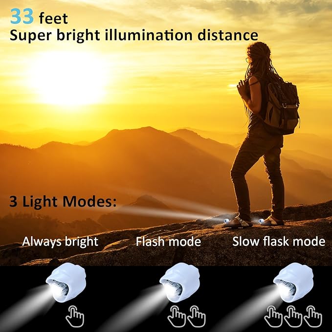 RAHAN Rechargeable Clip on Clog Headlights,2pcs Wearable Flashlights Charm Accessories ﻿for Shoes for Kids Adults,3 Light Modes,Waterproof Lights for Dog Walking, Camping,Jogging,Hiking
