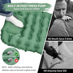 Camping Sleeping Pad, Connectable Design for Double Mat, Ultralight Inflatable Sleeping Mat with Pillow, Built-in Foot Pump, Portable Camping Air Mattress for Backpacking Hiking Tent (Green)