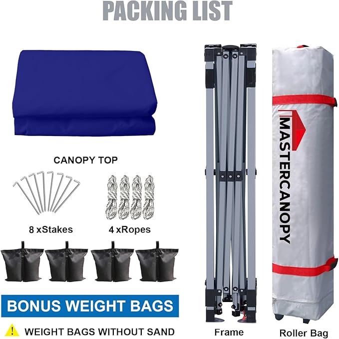 MASTERCANOPY Durable Pop-up Canopy Tent with Roller Bag (10x10, Dark Blue)