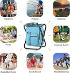 Kikerike Backpack Stool Cooler Chair Heavy Duty 300 LBS Max Load Portable Lightweight Folding Fishing Cooler for Camping Hunting Fishing - Sky Blue