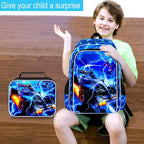 17" Cars Backpack for Boy, 3Pcs Lightning Bookbag for Elementary Preschool Kindergarten, Kids School Backpacks with Lunch Box (Blue)