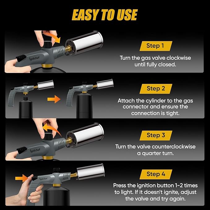 Propane Torch Gun, Blow Torch Gun with Adjustable Flame, Kitchen Torch Lighter for BBQ, Campfire Starter, Welding, Searing Steak (Propane Tank Not Included)
