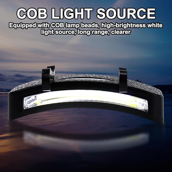 Hortsun 10 Pcs Hat Light Clip COB Cap Lights Clip on Hat Headlamp Battery Powered Cap Brim Lamp Black Waterproof Ultra Bright Headgear Flashlight for Hunting Camping Fishing Hiking