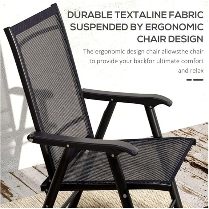 Folding Camping Chairs Set of 4, Portable Outdoor Chair with Armrests, Heavy Duty Steel Frame for Concerts, Fishing, Black