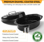 13” Roasting Pan, Turkey Roasting Pan, Small Oval Roaster Pan With Lid For 7 Lb Turkey, Chicken, Lamb, Beef, Vegetables, Casserole, Bread